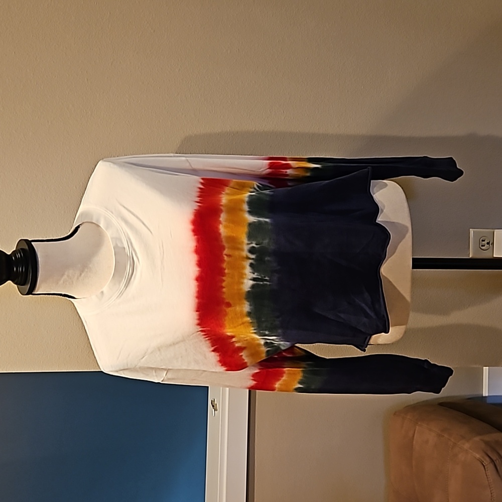 Daydreamer White Tie-Dye Stripe Long Sleeve Top with Red, Yellow & Navy